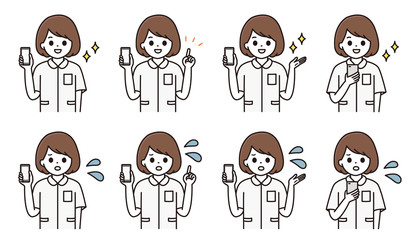 看護師 スマートフォン イラスト セット