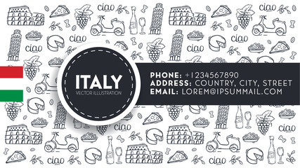 Cartoon cute hand drawn Italian travel background. Vector illustration.