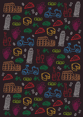 Naklejka premium Doodle hand drawn background. Travel to Italy. Vector illustration.