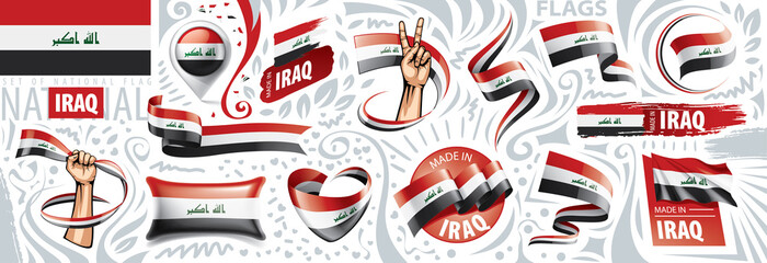Vector set of the national flag of Iraq in various creative designs