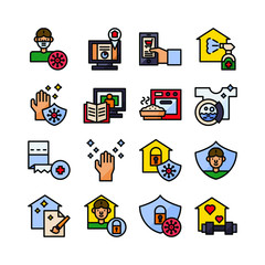 stay at home , quarantine icon set