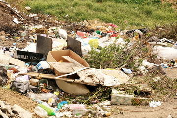 View of landfill outdoors. Concept of soil pollution