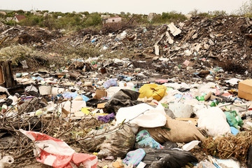 View of landfill outdoors. Concept of soil pollution