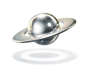 Abstract metal planet, planet Saturn isolatef on white. Clipping path included