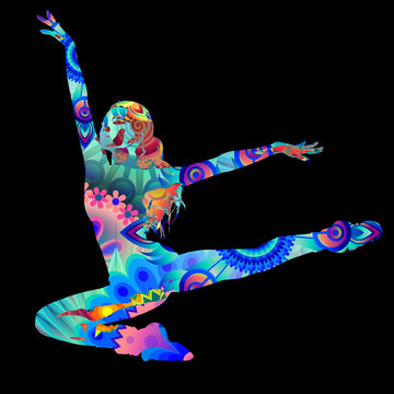 dancing girl silhouette vector hippi hippy effect