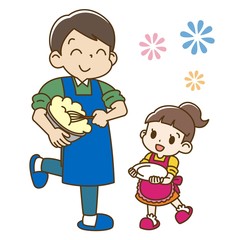 料理をする親子（父と娘）