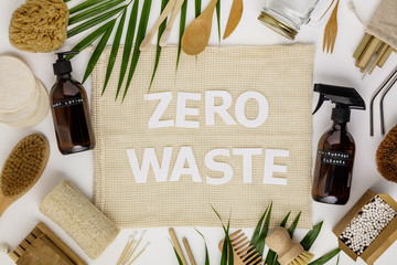 Zero waste concept, eco friendly accessories, flat lay