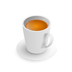 A teacup with saucer isometric view isolated on white background. Realistic vector. 3d model cup of hot drink green tea. Vector illustration for web, design, menu, app
