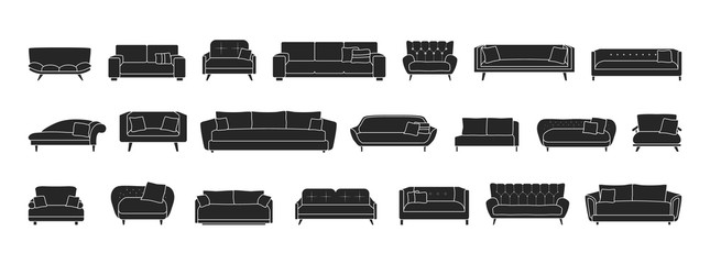 Sofa isolated black set icon. Vector illustration couch on white background . Furniture black set icon.