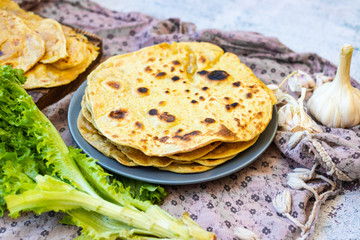 Fried Indian traditional bread - chapati or roti.  