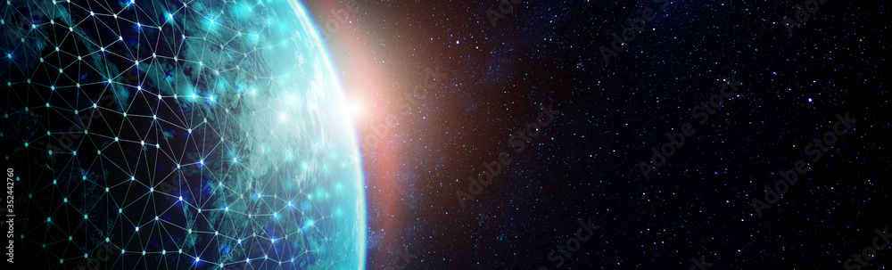 Wall mural global network for the exchange of data on the planet earth. blue black ground. elements of this ima