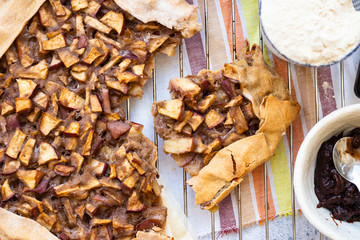 Apple crust tart pie with chocolate cream spread paste and cinnamon. Ingredients. 