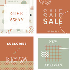 Neo Memphis shop social media template set vector