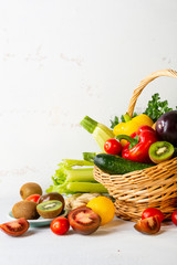 Fresh food in basket, healthy food concept