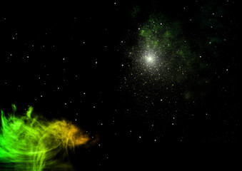 Fototapeta na wymiar Distant flickering star array and cold cosmic nebula.