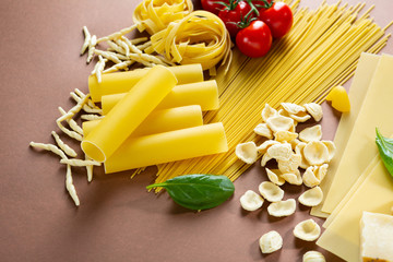 Different types of italian pasta and ingredints