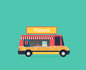 Street food van. Fast food delivery in flat style isolated on color background