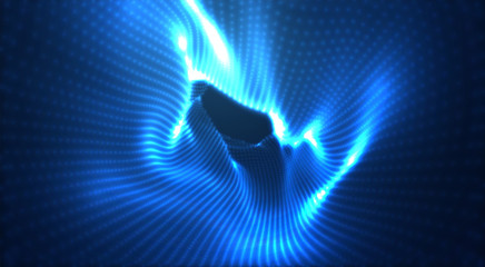 Fototapeta na wymiar vector blue glowing data stream in virtual space
