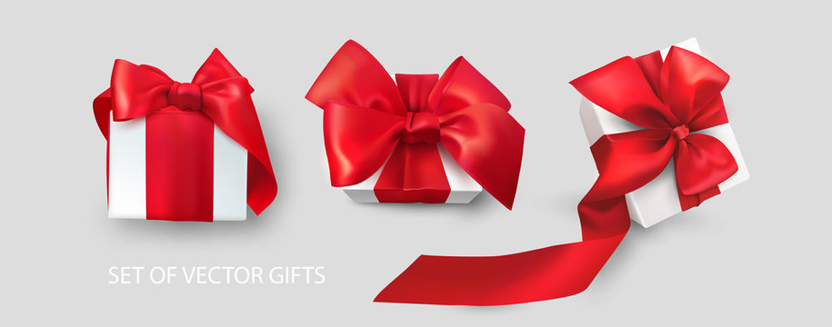 Cute red ribbons and bows top side view set Vector Image