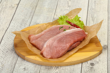 Juicy raw pork steak meat
