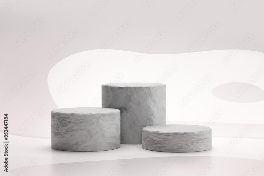 Leinwandbilder stone showcase or rock podium stand on abstract white background with marble concept. pedestal of pr