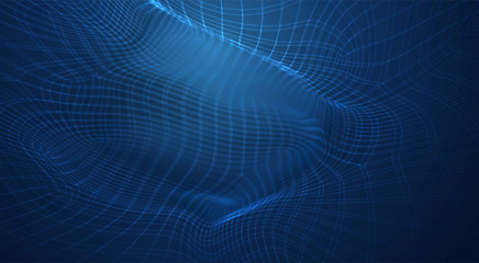 vector blue background of 3d polygonal mesh, bends, waves and flows
