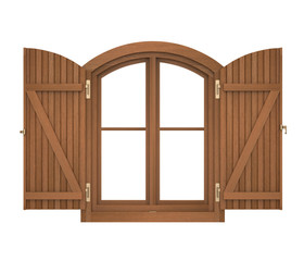 Open Wooden Window Isolated