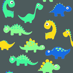 Childish dinosaur seamless pattern for fashion clothes, fabric, t shirts. hand drawn vector