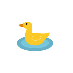 CUTE KIDS YELLOW DUCK, ON BLUE WATER