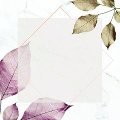 Square frame on metallic leaf pattern background vector
