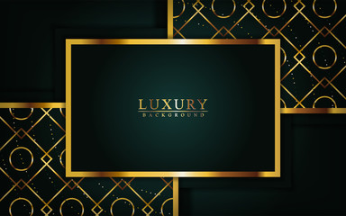 Modern luxury dark green and gold background with overlap layers design.