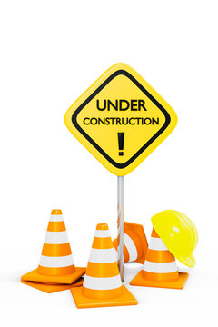 Under construction  sign isolated on white background.3D render.
