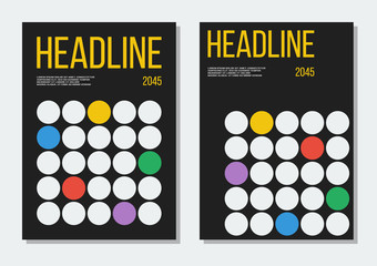 geometric covers set with black background, white and colorful circles