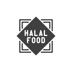 Obraz premium Halal food logo vector icon. filled flat sign for mobile concept and web design. Islamic Halal sticker glyph icon. Symbol, logo illustration. Vector graphics