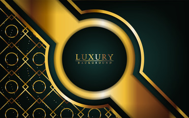 Modern luxury dark green and gold background with overlap layers design.