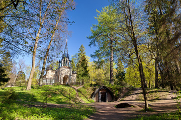 Fototapeta na wymiar Saint Petersburg, Russia - Shuvalovsky Park, orthodox church of Peter and Paul