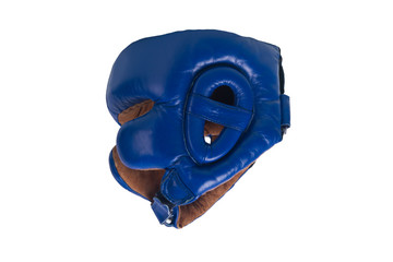 safety blue helmet for martial arts isolated on white background, side view