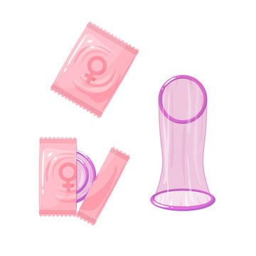 Methods of birth control: female condom, femidom. Vector illustration cartoon flat icon isolated on white background.