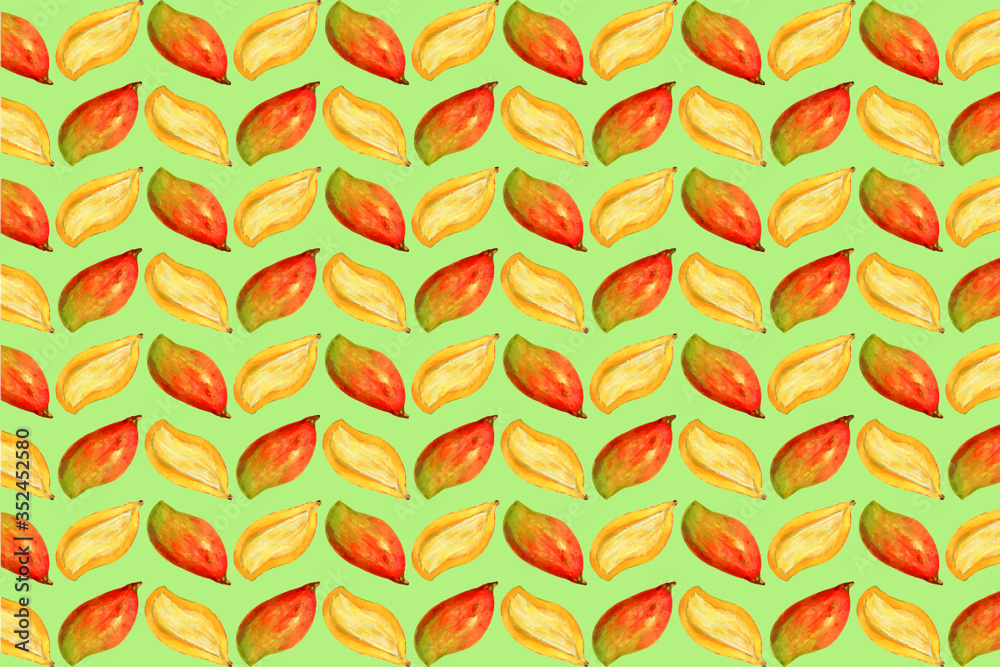 Wall mural hand drawn natural fresh mango pattern vector - Wall murals
