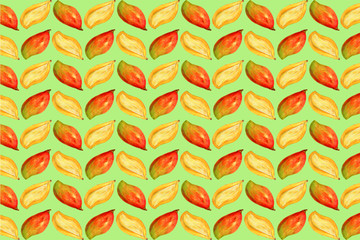 Hand drawn natural fresh mango pattern vector
