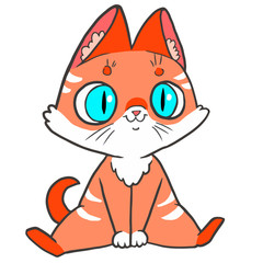 
Vector red kitten with big blue eyes. Cute cat isolated on a white background.
