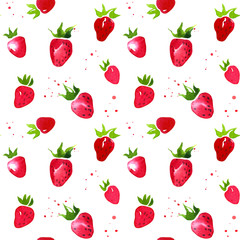 Red strawberry seamless pattern. Watercolor hand drawn berries wrapping on white background for paper print, fabric or summer design