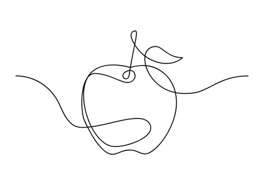 Apple in continuous line art drawing style. Modern poster with hand drawn apple fruit made of one line. Minimalistic linear sketch isolated on white background. Vector illustration