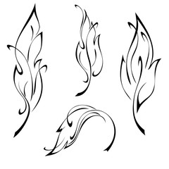 Obraz premium decorative stylized leaf with curls in black lines on a white background. set