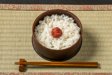 日の丸弁当Umeboshi with rice (Japanese pickles of plum)