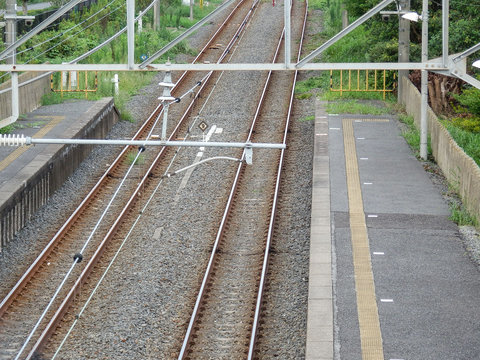 鉄道の駅　プラットホームと線路