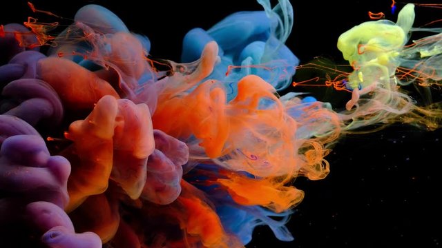 4K , Color paint drops in water , Colorful ink in water, 4K footage
