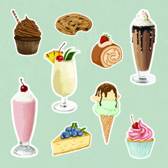 Vectorized dessert sticker overlay set design resources