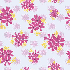 Seamless pattern purple ditsy flowers, spring background