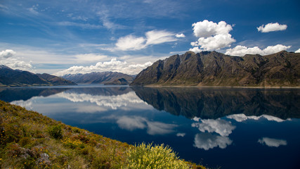 Clear Late Afternoon Panorama of Lake Hawea New Zealand - Scenic View of lake Hawea